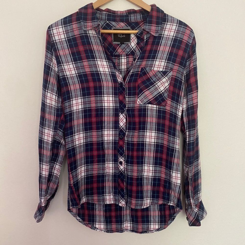 Rails long sleeve plaid blue red white button up with pocket sz S